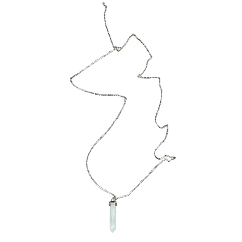 Long silver with white crystal adjustable necklace